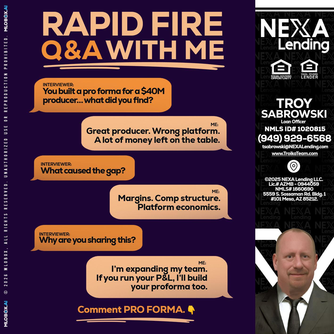RAPID FIRE - Troy Sabrowski -Loan Officer