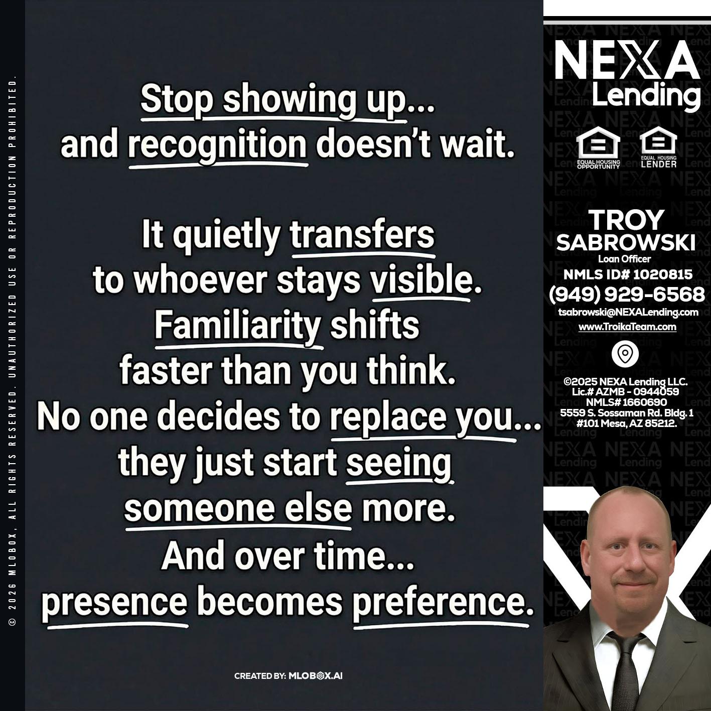 STOP SHOWING - Troy Sabrowski -Loan Officer