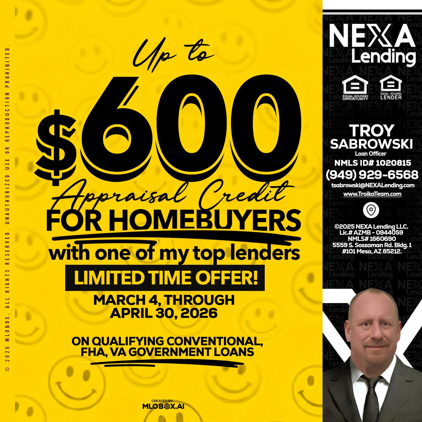 UP TO 600 - Troy Sabrowski -Loan Officer