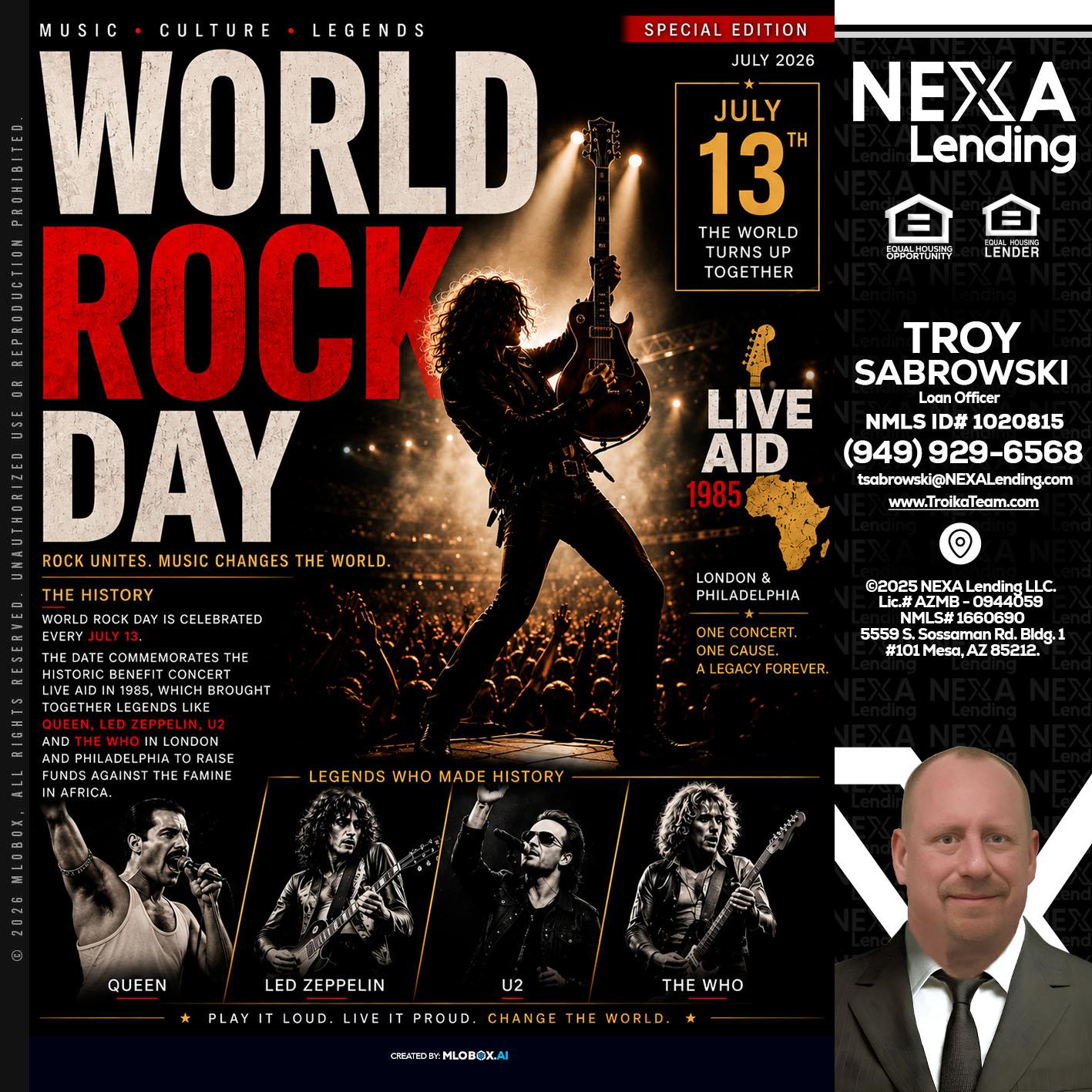 WORLD ROCK MUSIC DAY - Troy Sabrowski -Loan Officer